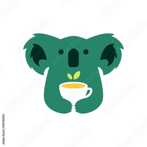 Canvas Print koala tea leaf cup drink negative space logo vector icon illustration