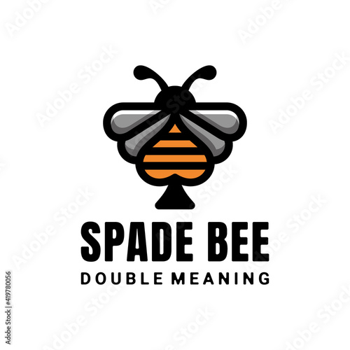 Double meaning logo which forms spade cards gambling and Bee. Abstract emblem, design concept, logo, logotype element