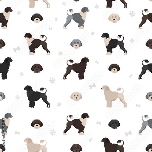Portuguese seamless pattern. Different poses, coat colors set.