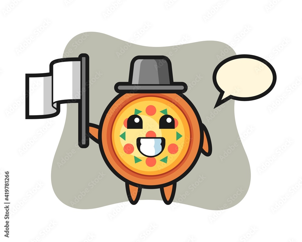 Cartoon character of pizza holding a flag Cartoon character of pizza holding a flag