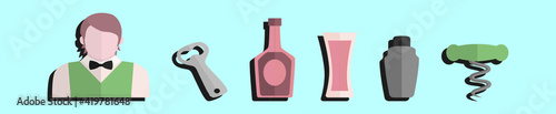 set of barman cartoon icon design template with various models. vector illustration isolated on blue background