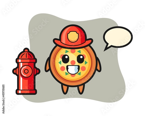Mascot character of pizza as a firefighter