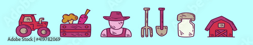 set of peasant and tools cartoon icon design template with various models. vector illustration isolated on blue background