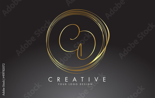 Handwritten CD C D Golden Letters Logo with a minimalist design. CD Icon with Circular Golden Circles.