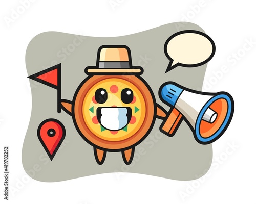 Character cartoon of pizza as a tour guide