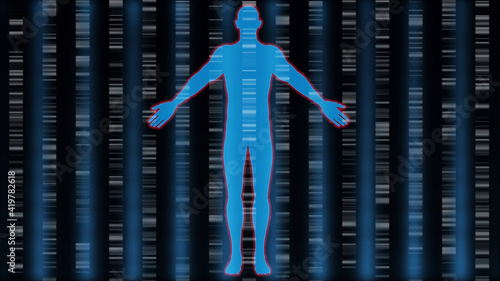 Photography Male body in front of dna barcodes