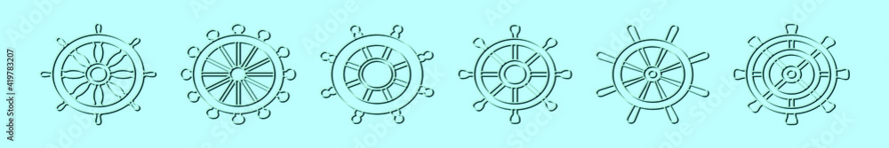 set of ship wheel cartoon icon design template with various models. vector illustration isolated on blue background set of ship wheel cartoon icon design template with various models. vector illustration isolated on blue background