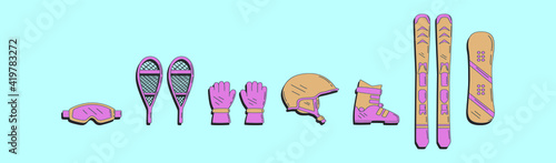 set of winter sports element cartoon icon design template with various models. vector illustration isolated on blue background