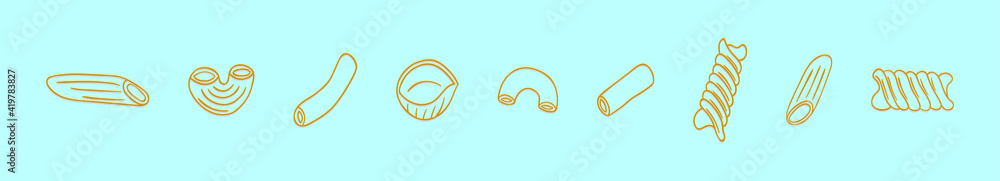 set of macaroni cartoon icon design template with various models. vector illustration isolated on blue background set of macaroni cartoon icon design template with various models. vector illustration isolated on blue background