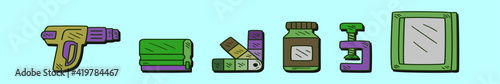 set of screen printing cartoon icon design template with various models. vector illustration isolated on blue background