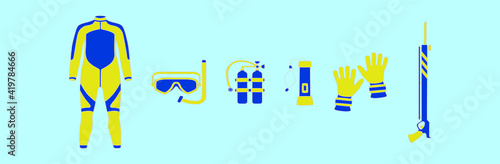 set of spearfishing cartoon icon design template with various models. vector illustration isolated on blue background