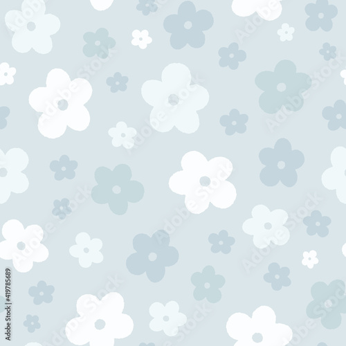 Floral pattern design. Cute vector seamless repeat of grey flowers with texture. 