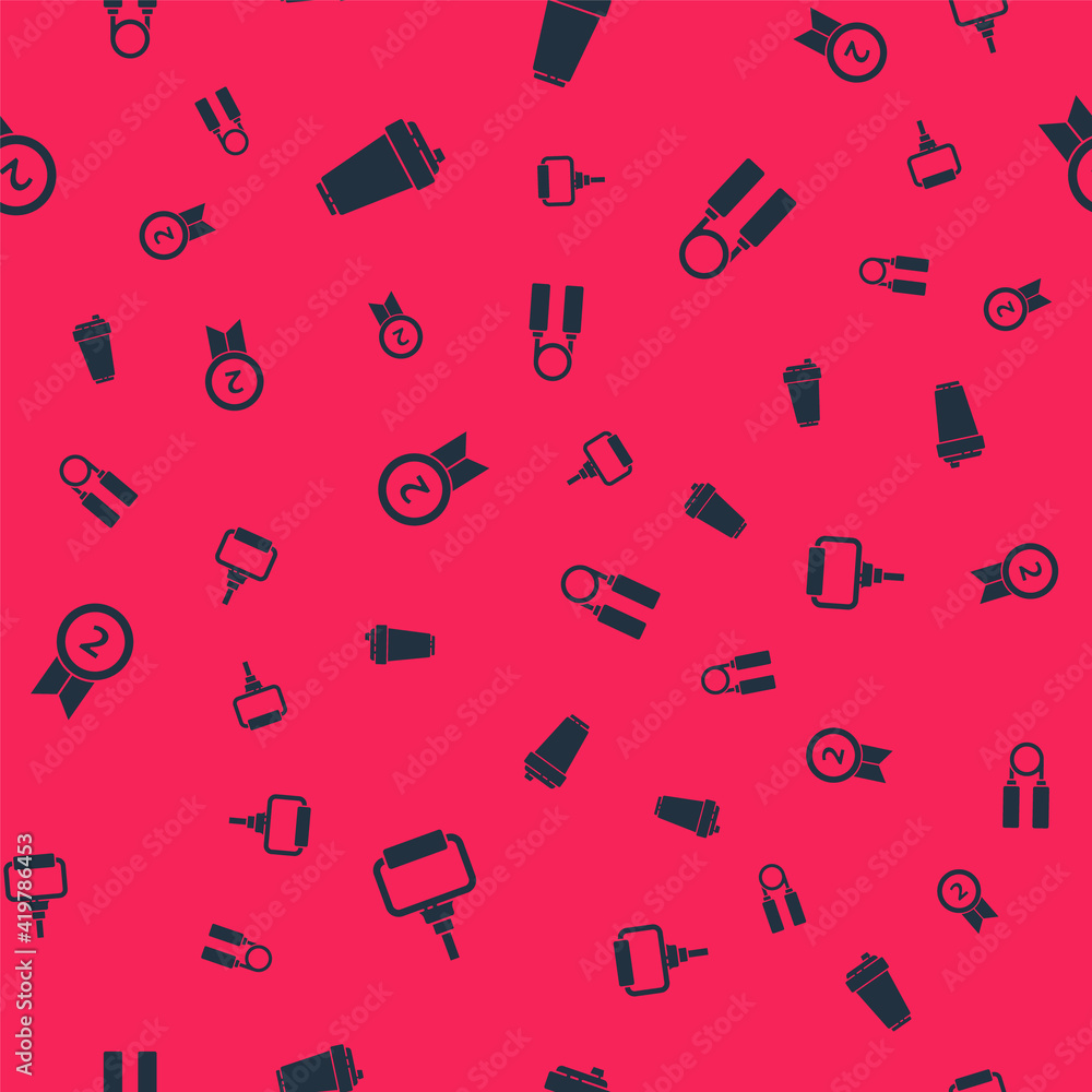 Set TPX loop training equipment, Fitness shaker, Medal and Sport expander on seamless pattern. Vector. Set TPX loop training equipment, Fitness shaker, Medal and Sport expander on seamless pattern. Vector.