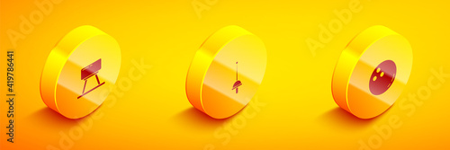 Set Isometric Pommel horse, Fencing and Bowling ball icon. Vector.