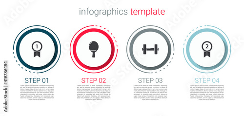 Set Medal, Racket for playing table tennis, Dumbbell and . Business infographic template. Vector.