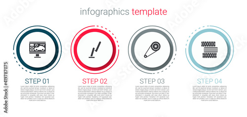 Set Diagnostics condition of car, Windscreen wiper, Timing belt kit and Car tire wheel. Business infographic template. Vector.