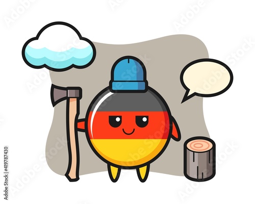 Character cartoon of germany flag badge as a woodcutter