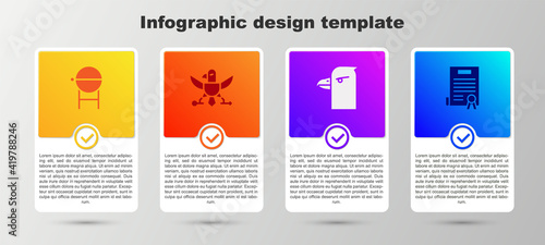 Set Barbecue grill, Eagle, head and Declaration of independence. Business infographic template. Vector.