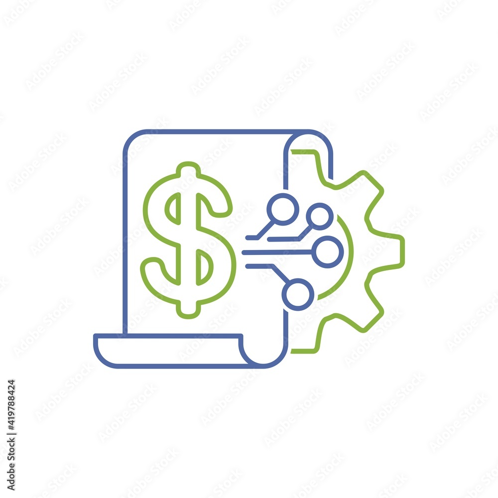 Electronic financial management computer program. Optimization of business information. Stock market and stock exchange. Vector linear icon illustration isolated on white background. Electronic financial management computer program. Optimization of business information. Stock market and stock exchange. Vector linear icon illustration isolated on white background.