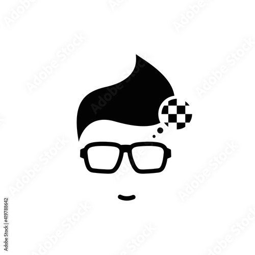 Silhouette of man's head in hipster glasses with checkered race flag.