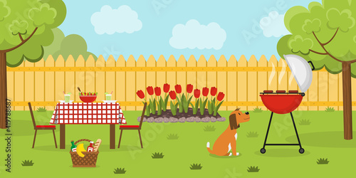 Lunch in the backyard. Barbecue in the garden.