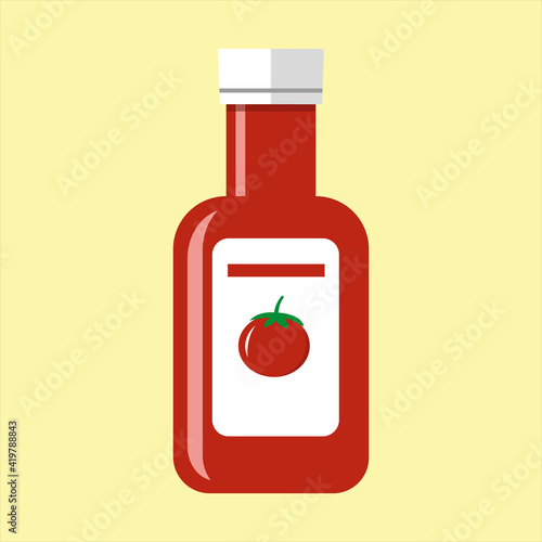 Ketchup bottle. Tomato red sauce container.