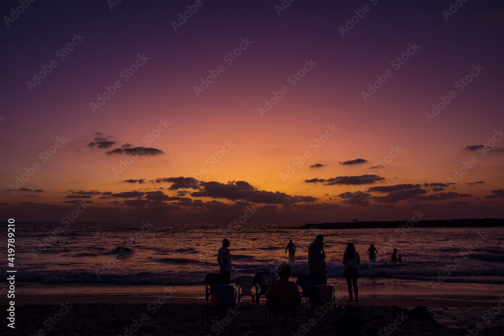 Sunset on the Mediterranean Sea. Israel.
