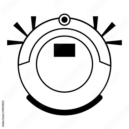 Robot vacuum cleaner. Household cleaning equipment. Vector illustration in outline style isolated on white background.