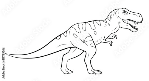Illustration of tyrannosaurus rex, black and white silhouette.