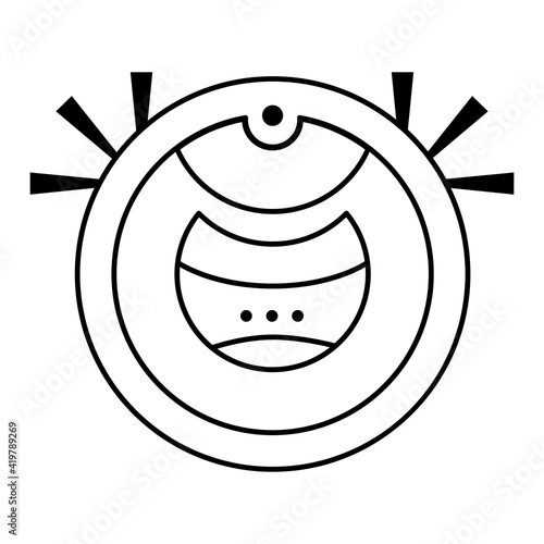 Robot vacuum cleaner. Household cleaning equipment. Vector illustration in outline style isolated on white background.