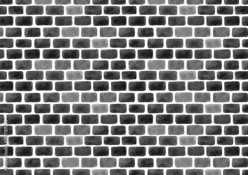 水彩タッチのシームレス白黒レンガ柄／Monochrome brick pattern