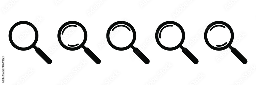 Search icon. Magnifying glass icon, vector magnifier or loupe sign. Search icon. Magnifying glass icon, vector magnifier or loupe sign.