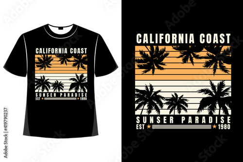 T-shirt california coast paradise sunset beautiful vintage