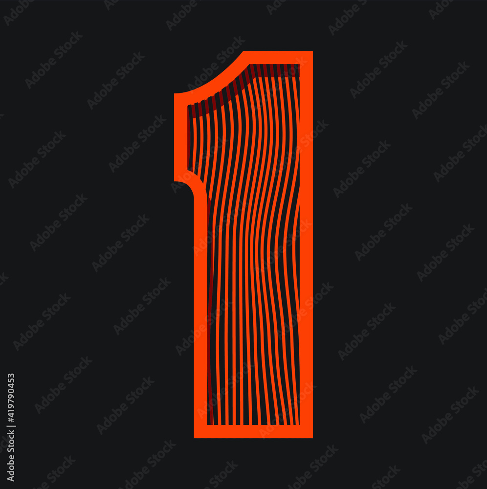 number One written in a 3D style with stripes for display number One written in a 3D style with stripes for display