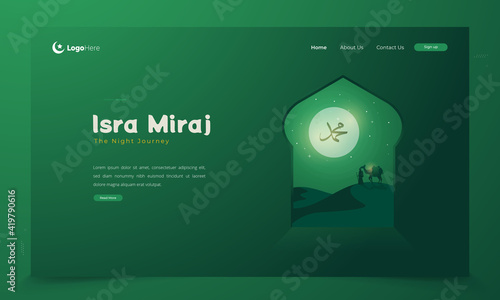 Islamic greetings of Isra Miraj with calligraphy text of Muhammad concept