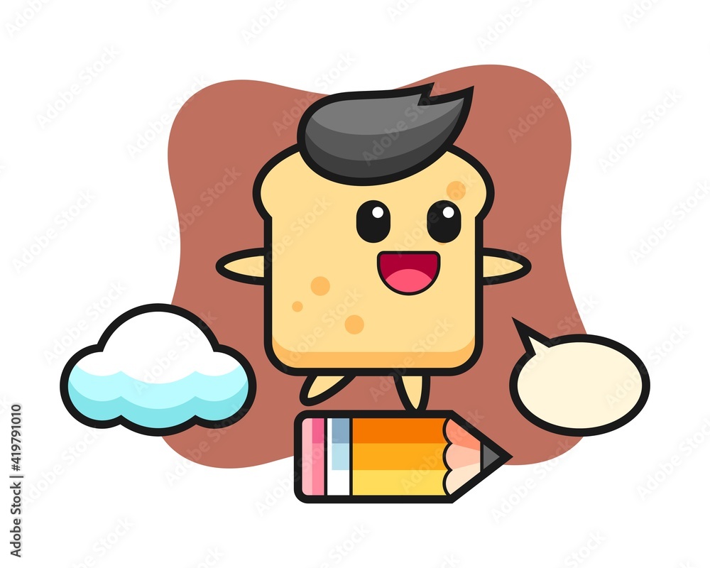 Bread mascot illustration riding on a giant pencil Bread mascot illustration riding on a giant pencil
