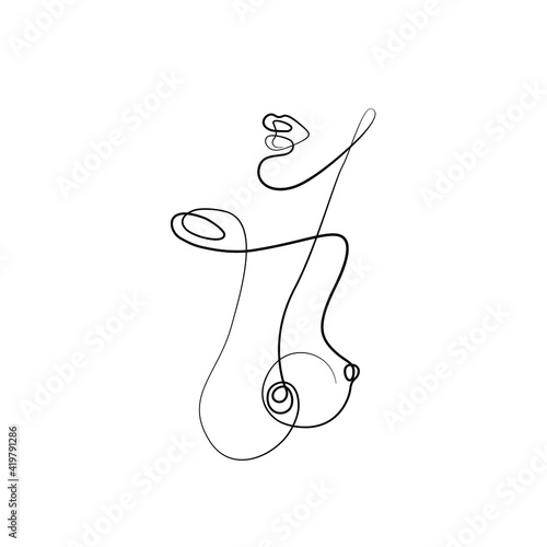 Woman body abstract silhouette, continuous line drawing, small tattoo, print for clothes and logo design, emblem or logo design, isolated vector illustration.