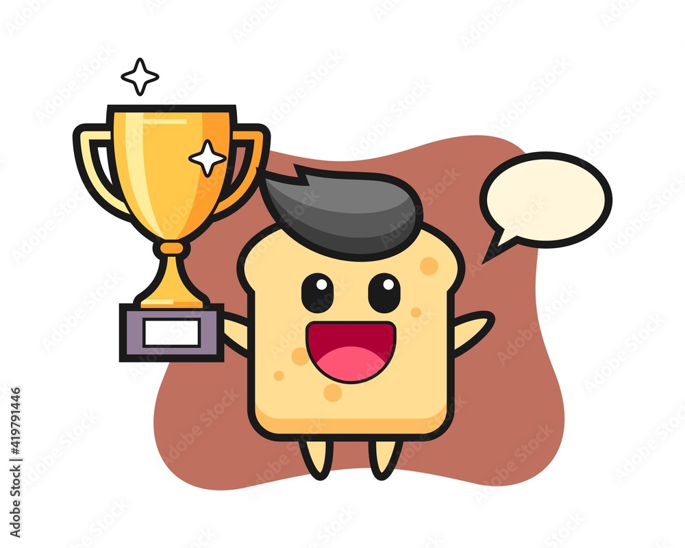 Cartoon illustration of bread is happy holding up the golden trophy Cartoon illustration of bread is happy holding up the golden trophy