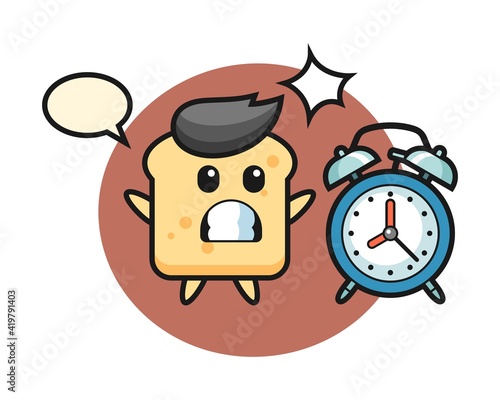 Cartoon illustration of bread is surprised with a giant alarm clock