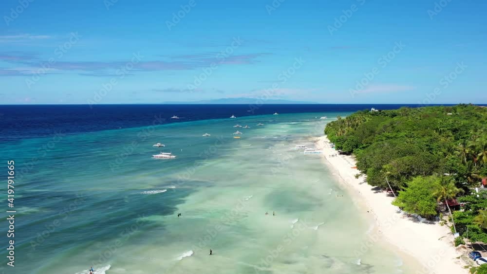Aerial panoramic view of the beautiful sea with boats and people Aerial panoramic view of the beautiful sea with boats and people