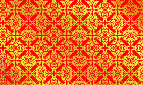 Hintergrund Vorlage Template Muster Struktur floral Ornament in Gold glänzend auf chinesisch rot irisierend asiatisch Schönheit Tapete barock rokkoko Jugendstil victorianisch Karo Raute edel Stoff