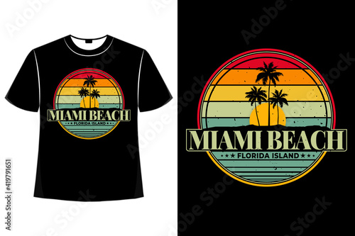 T-shirt miami beach florida island sunset retro style