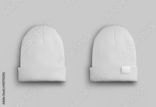 White warm beanie mockup with tag