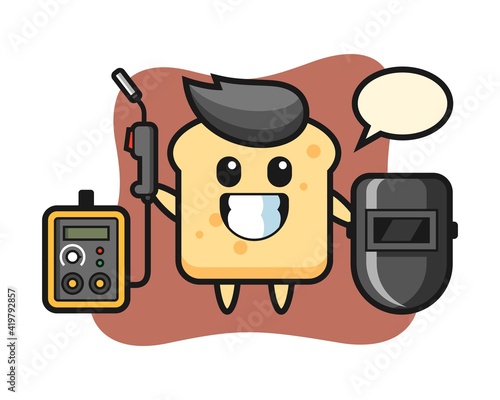 Character illustration of bread as a welder