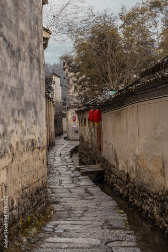 The narrow streets in Hongcun village, a historic Chinese village in Anhui province, China. © Zimu
