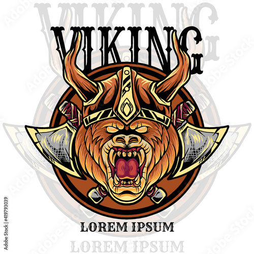 gorilla viking animal head illustration