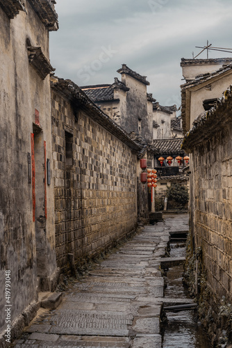 The narrow streets in Hongcun village, a historic Chinese village in Anhui province, China. © Zimu