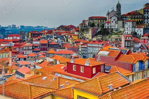 Line of Old Colorful Rooftops of Porto City in Portugal At Daytime.