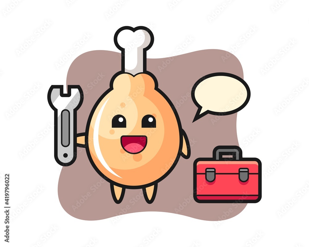 Mascot cartoon of fried chicken as a mechanic