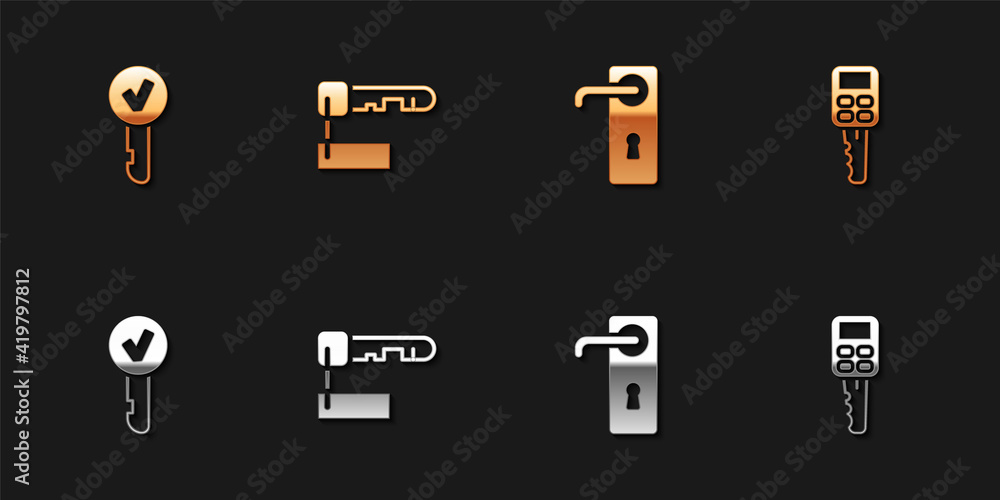 Set Key, Marked key, Door handle and Car with remote icon. Vector. Set Key, Marked key, Door handle and Car with remote icon. Vector.